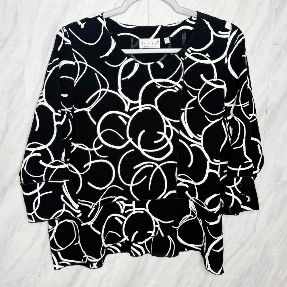 Habitat Black and White Graphic Boxy Blouse Small